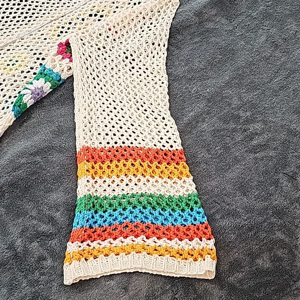 NWOT Boho crochet bell sleeve Granny squares open front sweater. Oversized S - Picture 7 of 10